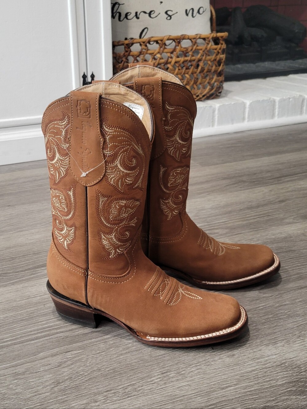 Brown Suede Square Toe Embroidered Western Cowboy Boots Size 7